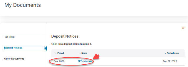 EFT Statement hyperlink